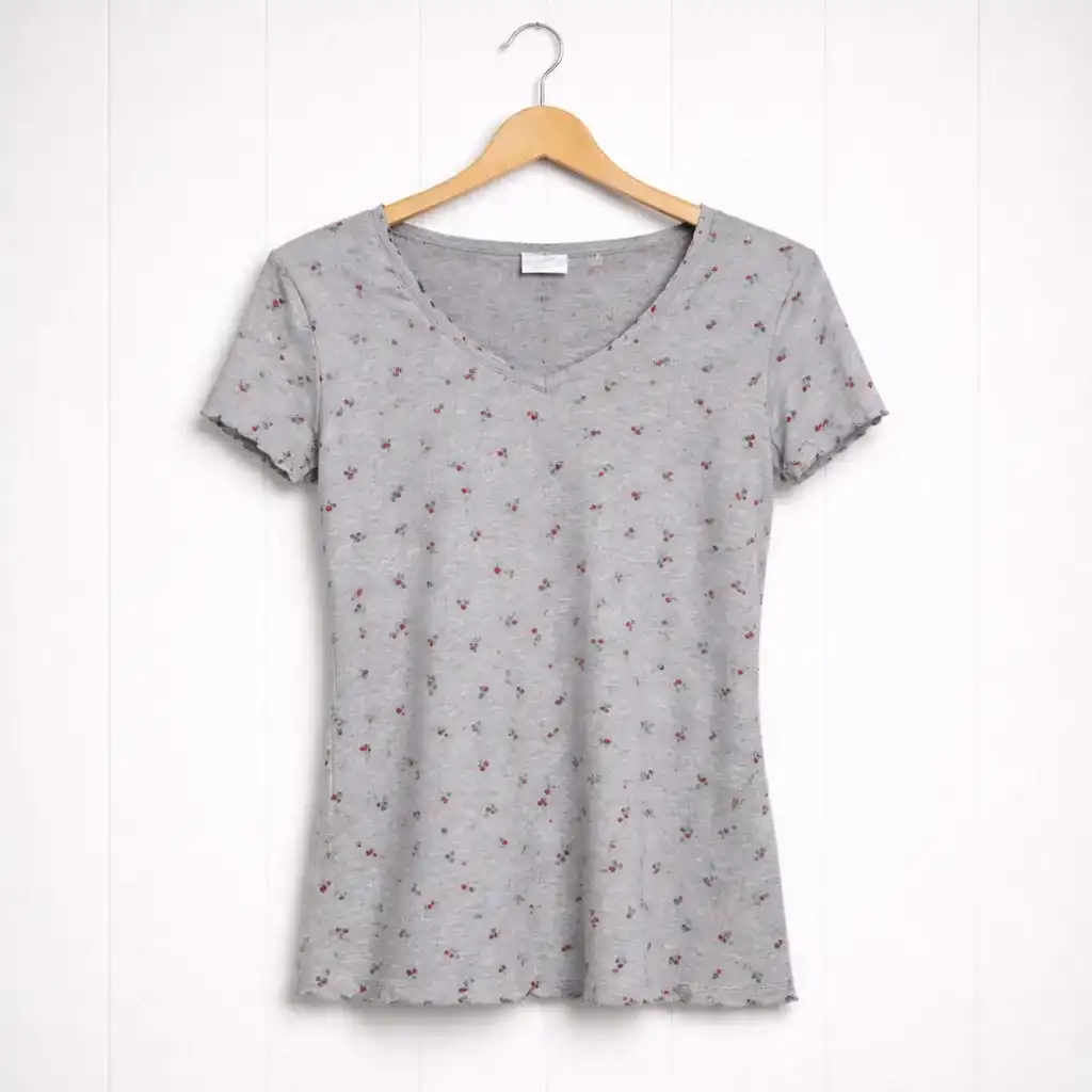 Heather gray T-shirt with cherry pattern