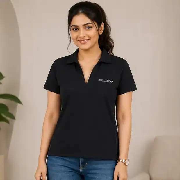 Women Fashionable Polo Shirt | Premium 100% Cotton Knit Polo Shirt | Casual Outwear & Sportswear | Size S-XL | Black