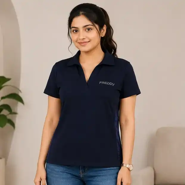 Women Fashionable Polo Shirt | Premium 100% Cotton Knit Polo Shirt | Casual Outwear & Sportswear | Size S-XL | Navy Blue