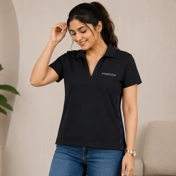 Women Fashionable Polo Shirt – Black