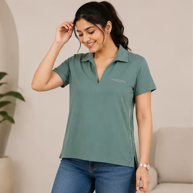 Women Fashionable Polo Shirt – Sage Green