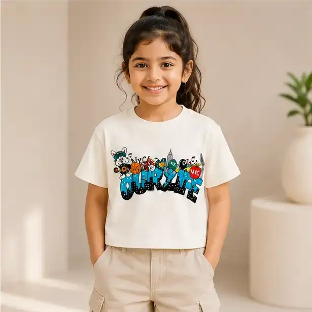 Girls Printed T-Shirt | 100% Cotton Single Jersey | Casual Wear | Cream NYC