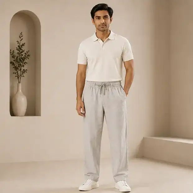 Men Taupe Pant | Ramie Cotton | Casual Wear | Heather Grey