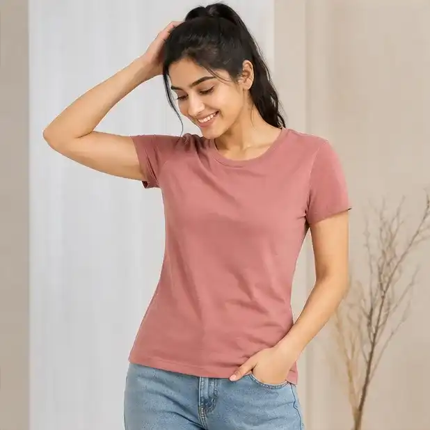 Women's Round Neck Solid T-Shirt | Regular Fit | Iron Free | 95% Polyester + 5% Spandex | Casual, Active & Everyday Wear | Dusty Rose