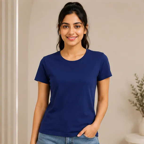 Round Neck Solid T-Shirt | Light Navy Blue