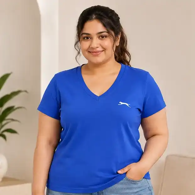 Slazenger Women's V-Neck Solid T-Shirt | Regular Fit & Plus Size | 100% Cotton | Casual, Active & Everyday Wear | Royal Blue