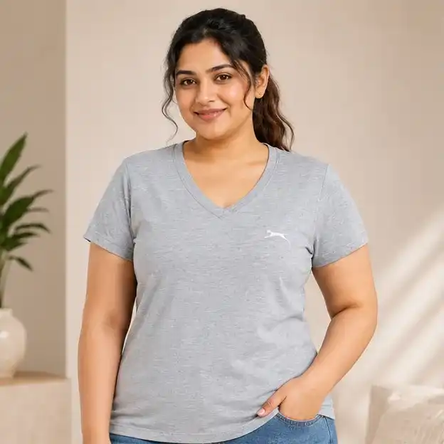 Slazenger Women's V-Neck Solid T-Shirt | Regular Fit & Plus Size | 100% Cotton | Casual, Active & Everyday Wear | Gray