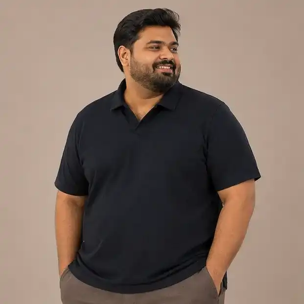PROJEK RAW Men's Plus Size Fashionable Polo Shirt (Buttonless) | 95% Cotton Slub Knit | Regular Fit | M-XXXL