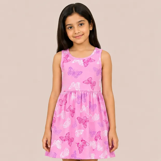 গার্লস কটন সানড্রেস | AOP | Butterfly Print