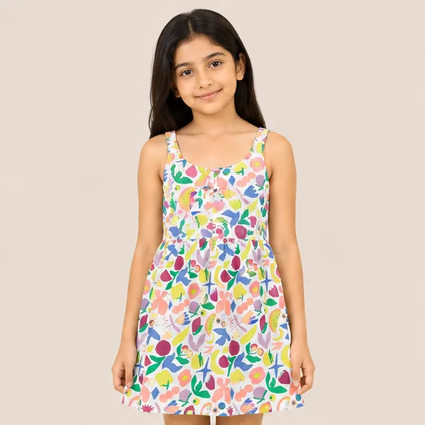 গার্লস AOP কটন সানড্রেস | Fruit Print
